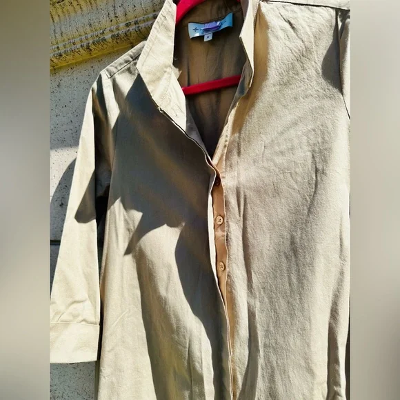 TUCKERNUCK ✨ Khaki Brown/Olive Charlie Shirt Dress ✨ 3/4 Sleeves ✨ Size M - Picture 3 of 14
